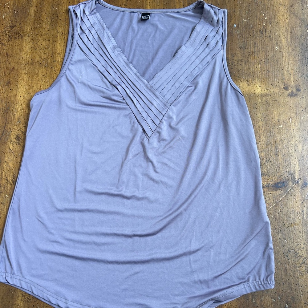 SHEIN Lavender V-Neck Pleated Tank Top